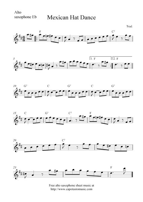 Easy Sheet Music For Beginners Mexican Hat Dance Free Alto Saxophone