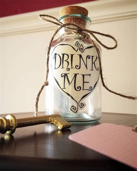 alice drink me bottle wonderland potion and gold vintage key etsy