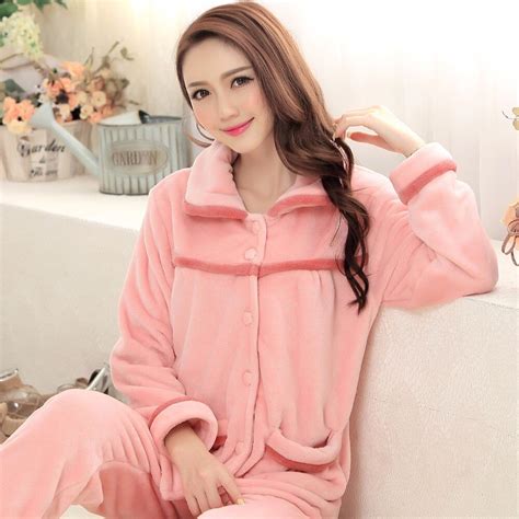 Autumn Winter Thickening Coral Fleece Flannel Warm Household To Take Long Sleeve Pajamas And