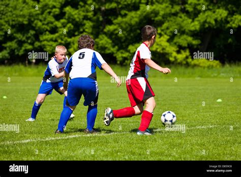 Little Boys Playing Soccer Match Stock Photo Alamy