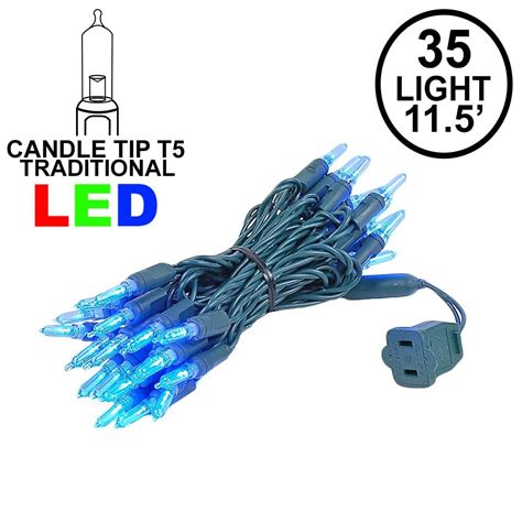 Blue 35 Light Traditional Candle Tip Led Christmas Lights On Green Wire