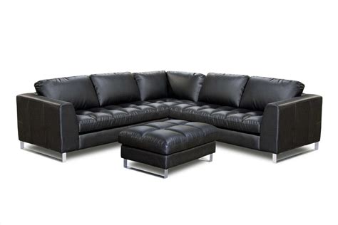 5113 The Midtown West Classic L Shaped Black Leather Sectional Sofa