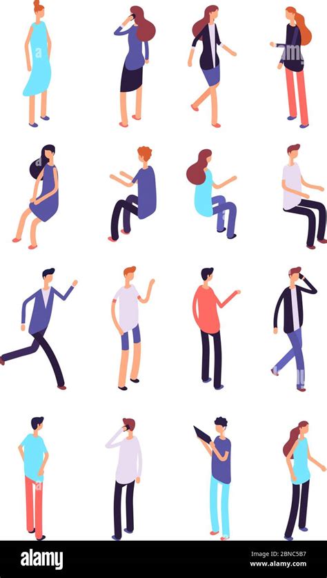 Isometric People Cartoon Sitting And Standing Persons 3d Men And