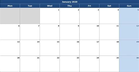 Download 2020 Monthly Calendar Mon Start Excel Template Exceldatapro
