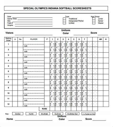 Printable Softball Score Sheet