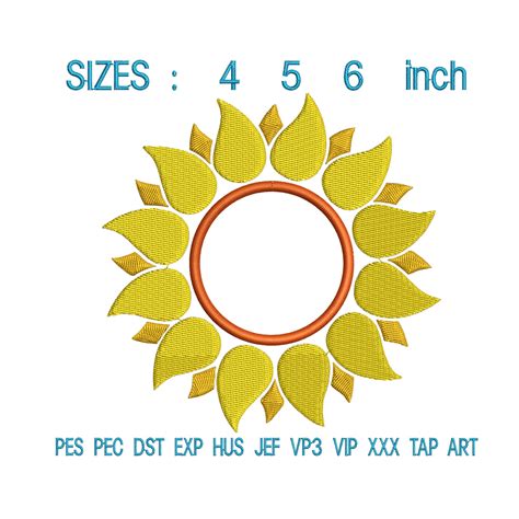 Sunflower Applique Embroidery Design Sunflower Embroidery Etsy