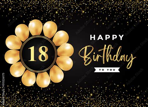 Happy 18th Birthday With Gold Balloon And Gold Glitter Isolated On Black Background Premium