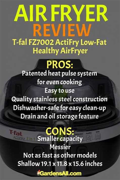 Aircrisp technology fries with hot air instead of oil, for delicious fried food with up to 75% less fat than a traditional deep fryer. T-fal FZ7002 ActiFry Low-Fat Healthy AirFryer Pros and ...