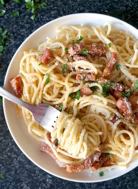 Easy Spaghetti Carbonara With Bacon Parmesan Cheese And Eggs If You