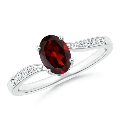 Solitaire Oval Garnet Bypass Ring With Pavé Diamonds Angara