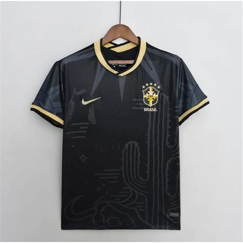 Camiseta de Futebol Brasil Preta Masculino Copa 2022 SELEÇÃO BRASILEIRA