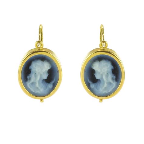 Doré, blanc nacré & cristal réf. Boucles d'oreilles or camée - Bijouxbaume