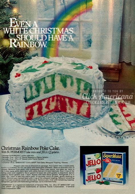 This cake looks like it took a lot of. Christmas Rainbow Poke cake (1980) - Click Americana
