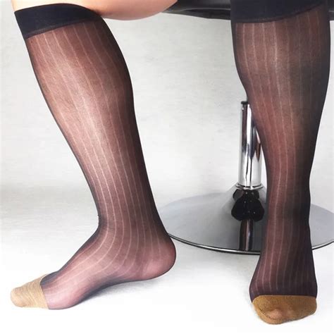 mens socks wide striped toe sheer silk high thin breathable sexy softy business office stockings