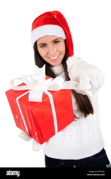 Isolated Young Christmas Girl Pointing You Stock Photo Alamy