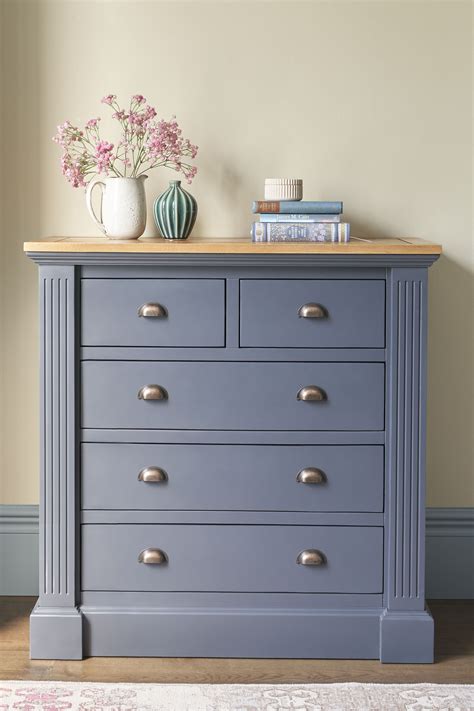 Highgate Blue Tall Chest Of Drawers Oak Furnitureland Blue Chest Of