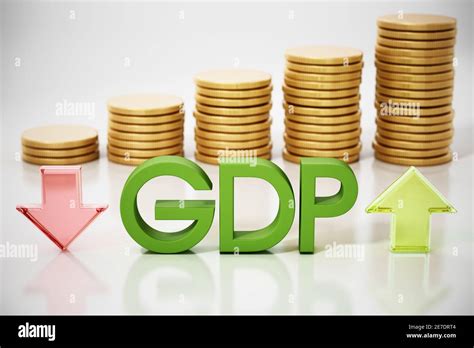 Gdp Word Rising And Falling Arrows And Coins Gross Domestic Product