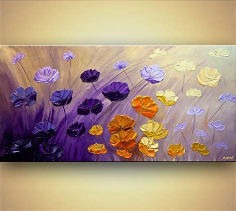 Decor Painting Purple Floral Painting 48 X 24 Etsy Abstract Art
