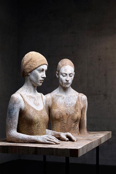 Bruno Walpoth Sisters Wooden Human Sculptures Portrait Sculpture