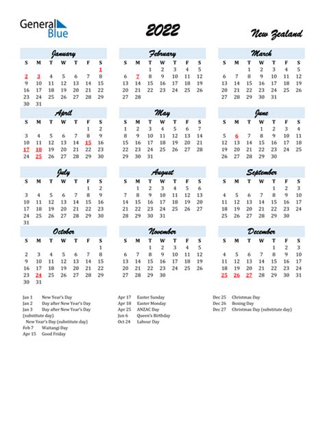 Nz Holiday Calendar 2022