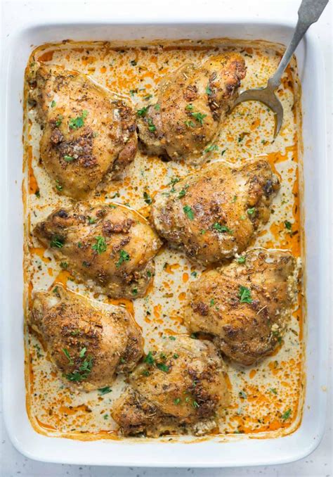 Oven Baked Creamy Chicken Thighs The Flavours Of Kitchen