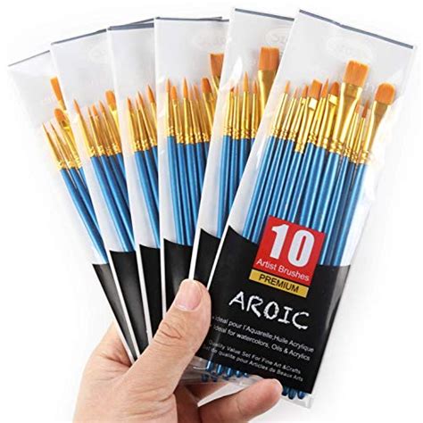 Acrylic Paint Brush Set 6 Packs 60 Pcs Nylon Hair Brushes For All