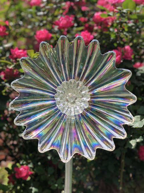 Check spelling or type a new query. Repurposed Plate Flower Glass Garden Art Glass Flower Yard ...