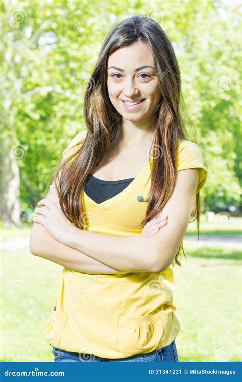 Beautiful Cheerful Young Woman Stock Image Image Of Green Dreaming