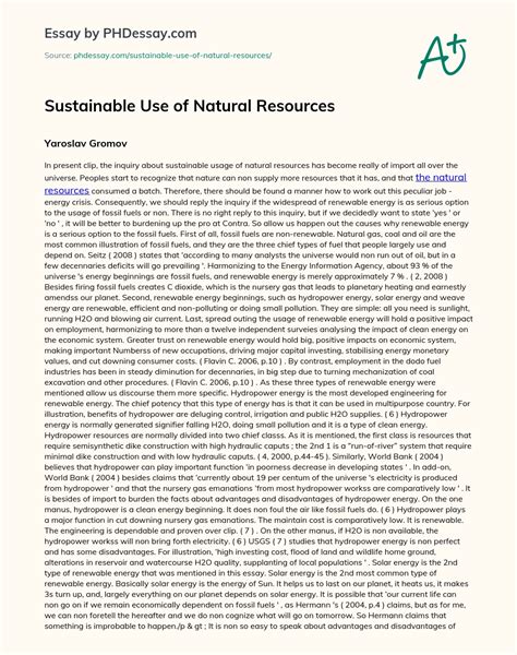 Sustainable Use Of Natural Resources Essay Example