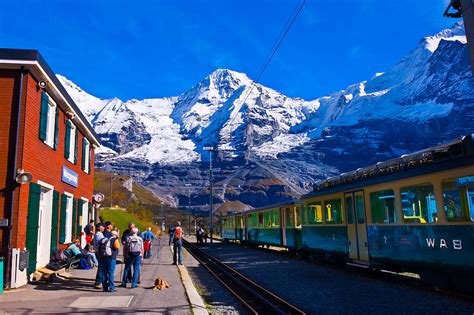 Jungfrau Railway train station at Wengernalp, Swiss Alps, Canton Bern