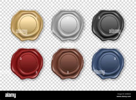 Vector 3d Realistic Vintage Retro Stamp Wax Seal Icon Set Closeup