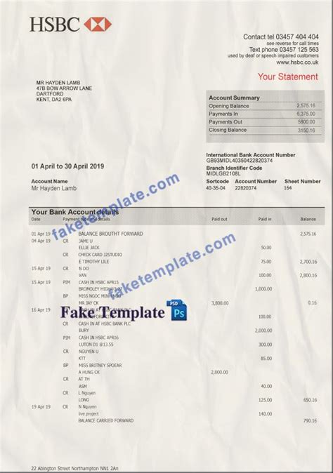 Since bank statements come from financial institutions directly, you won't see a lot of editable bank statements unless you're planning to create one for your a bank statement is very important. HSBC Bank Statement Template Psd - Fake Template