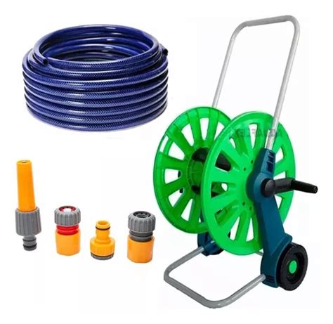 Kit Carro Con Manguera Riego Mallada 25mt 1 2 Sh Aquaflex Color Azul