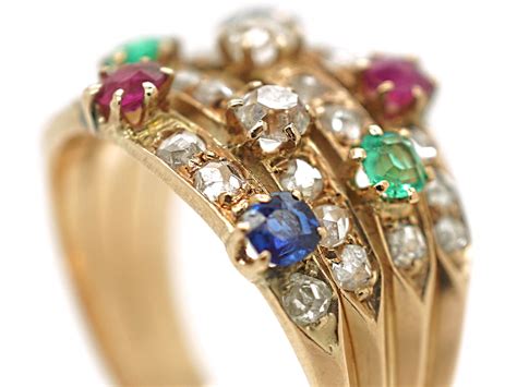 14ct Gold Harem Ring Set With Rubies Sapphires Emeralds And Diamonds