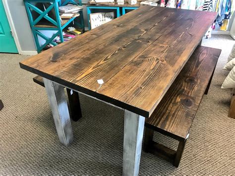 Dark Walnut Farmhouse Table With Benches Rustic Wooden Dark Walnut Top