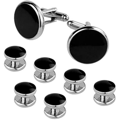Black Silver Tuxedo Studs And Cufflinks Set Mens Links Stainless Steel