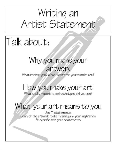 Your artist's biography may contain a brief description of your art work however it is also not the same as an artist's statement, which your write entirely to express creative inspiration, materials, style and artistic vision. Writing an Artist Statement | Artist statement, Art ...