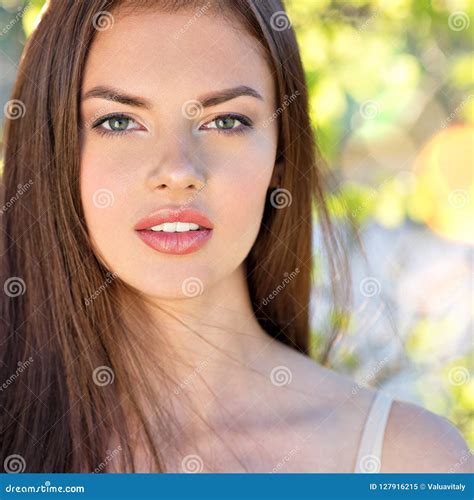 Closeup Face Of Girl Posing Outside In Nature On A Sunny Day Stock Image Image Of Sunny
