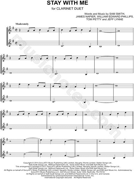 Sam Smith Stay With Me Clarinet Duet Sheet Music In G