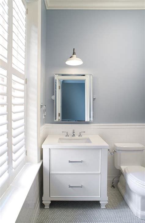 Slate Blue Bathroom Walls With White Subway Tiles Contemporary Bathroom