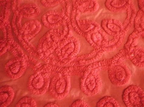 Rare Red Curliques Vintage Chenille Bedspread Fabric Last