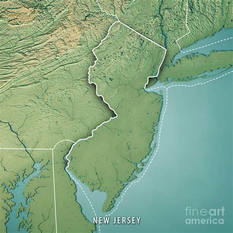 New Jersey State Usa 3d Render Topographic Map Border Digital Art By