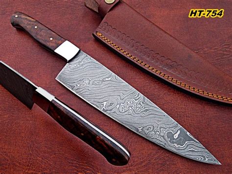 Hand Forged Damascus Chef Knife Rose Wood