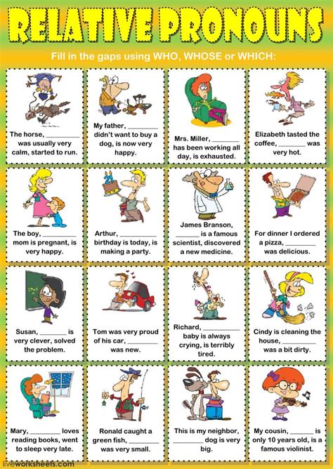 Relative pronouns (who, whose or which) worksheet