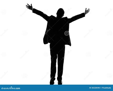 Rear View Back Business Arms Outstretched Man Silhouette Stock Photo