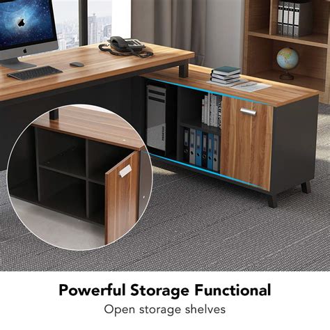 Tiltable tabletop can be easily adjusted to 80° with metal levelers. Tribesigns Large L-Shaped Desk, 55 Inches Executive Office ...