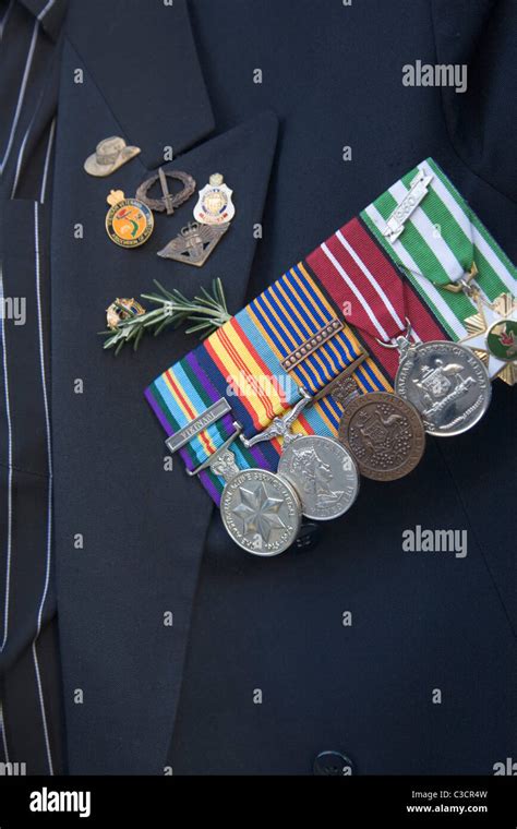 Australian Vietnam War Veteran Displaying His Medals On Anzac Day In