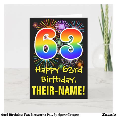 63rd Birthday Fun Fireworks Pattern Rainbow 63 Card In