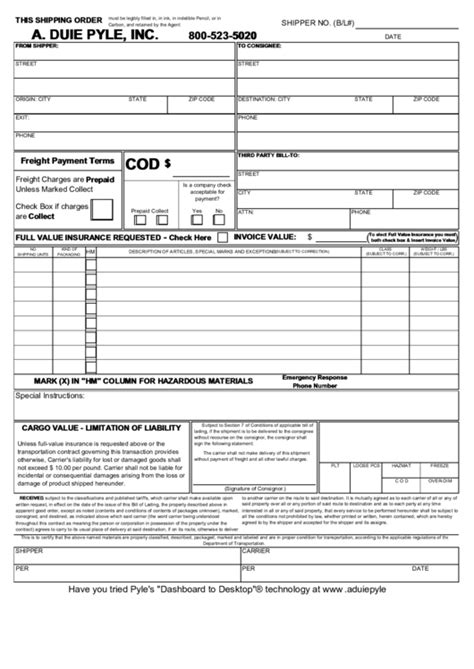 It is a list of the cargo which a ship is carrying as a receipt; Fillable Bill Of Lading printable pdf download