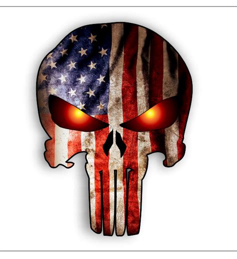 Punisher With American Flag And Glowing Eyes Sticker Sticker Decal